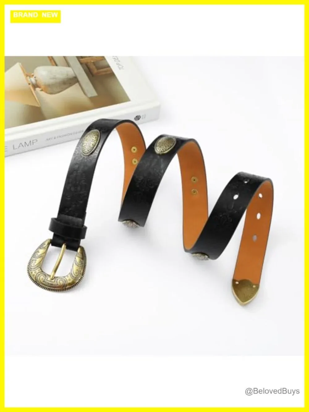 Women's Faux Leather Western Belt with Vintage Buckle for Jeans